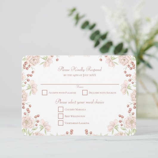 Invitation Blush Pink Rose Wedding RSVP Reply (Debout devant)