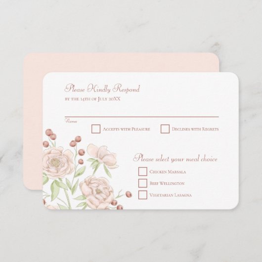 Invitation Blush Pink Rose Wedding RSVP Reply Modern (Devant / Derrière)