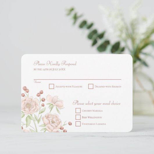 Invitation Blush Pink Rose Wedding RSVP Reply Modern (Debout devant)