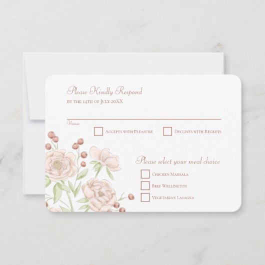 Invitation Blush Pink Rose Wedding RSVP Reply Modern (Devant)