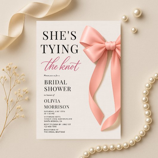 Invitation Blush Pink She's Tying The Knot Bow Bridal Shower