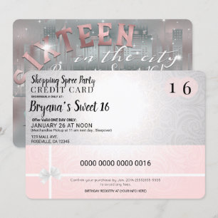 Invitation Blush Pink Shopping Spree City Limo Sweet 16 Fête