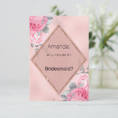 Invitation Blush pink silver glitter peony floral  Bridesmaid (Debout devant)