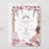 Invitation Blush Pink Silver Tiara Floral Quinceañera (Devant)