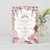 Invitation Blush Pink Silver Tiara Floral Quinceañera (Debout devant)