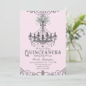 Invitation Blush Pink Silver White Bow Quinceañera 15 15e (Debout devant)