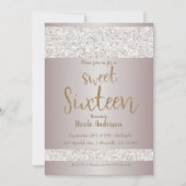 Invitation Blush Pink Sparkle Paillettes Blanches Sweet 16 Se (Devant)