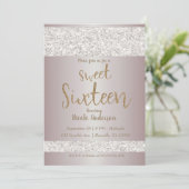 Invitation Blush Pink Sparkle Paillettes Blanches Sweet 16 Se (Debout devant)