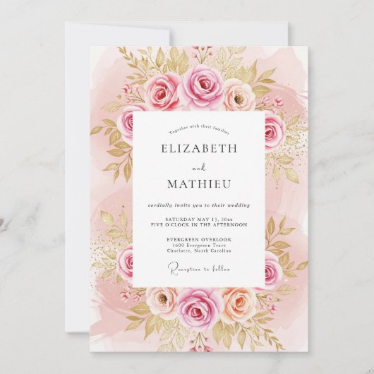 Invitation Blush Pink Splendid Rose Wedding (Devant)
