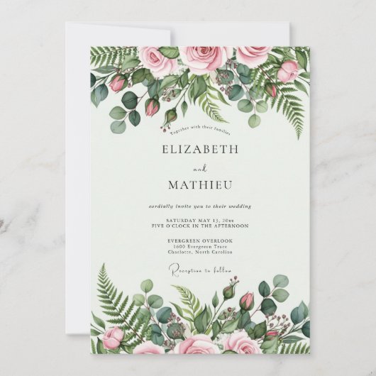 Invitation Blush Pink Tranquil Botanical Wedding (Devant)