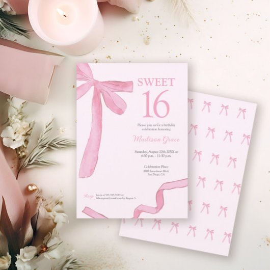 Invitation Blush Pink trendy Bow Ribbon Coquette Sweet 16