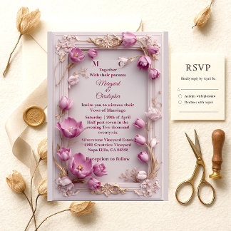 Invitation Blush Pink Tulips Baroque Opulent Ivory Wedding 