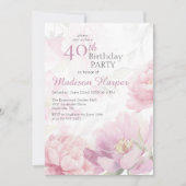 Invitation Blush Pink Watercolor Peony 40th Birthday (Devant)
