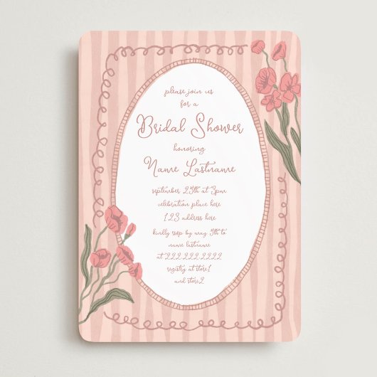 Invitation Blush Pink Whimsical Hand Painted Bridal Shower