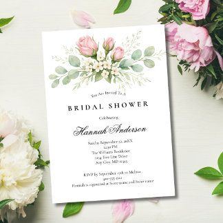 Invitation Blush Pink White Florals Elegant Bridal Shower