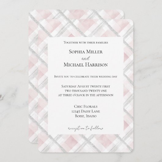 Invitation Blush Pink White Silver Glitz Wedding (Devant / Derrière)