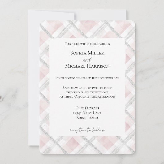 Invitation Blush Pink White Silver Glitz Wedding (Devant)