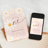 Invitation Blush Pink Wild One Daisy 1st Birthday