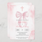 Invitation Blush pink with cross baptism  (Devant / Derrière)
