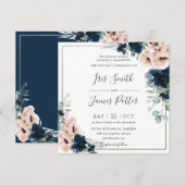 Invitation Blush Poppy Rose bleu Floral Mariage de verdure (Devant / Derrière)