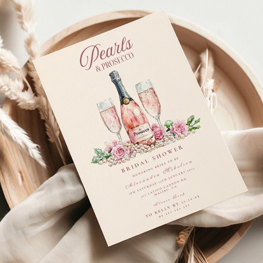 Invitation Blush Prosecco Pearls Bridal Shower Celebration