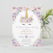 Invitation Blush Purple Blanc Floral Unicorn 1er 2e Anniversa (Debout devant)