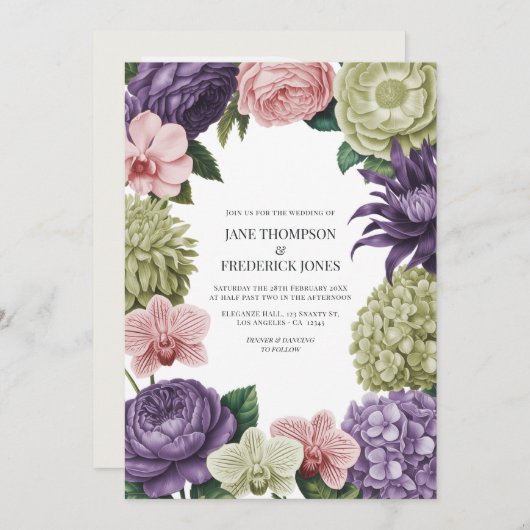 Invitation Blush Quartz, Soft Sage & Cloud Mauve Wedding (Devant / Derrière)