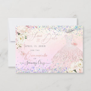 Invitation Blush Quinceanera Enregistrer Date Holographique C