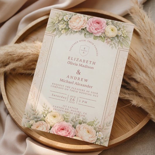 Invitation Blush Ranunculus Rose Garden Wedding