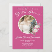 Invitation Blush & Raspberry Pink Photo Fête des mariées flor (Devant)