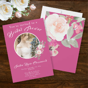 Invitation Blush & Raspberry Pink Photo Fête des mariées flor