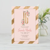 Invitation Blush Rayures Feuille d'Or ID756 (Debout devant)