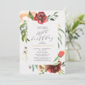 Invitation Blush Red Floral 70e fête d'anniversaire surprise (Debout devant)