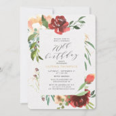 Invitation Blush Red Floral 70e fête d'anniversaire surprise (Devant)