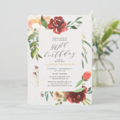 Invitation Blush Red Floral 90e fête d'anniversaire surprise (Debout devant)