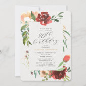 Invitation Blush Red Floral 90e fête d'anniversaire surprise (Devant)
