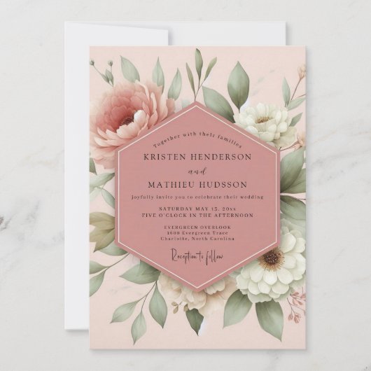 Invitation Blush Romantic Flora Wedding (Devant)