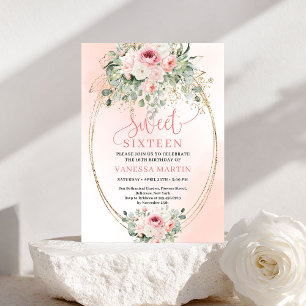 Invitation Blush Romantique et Or Fleurs Douces pour un Sweet