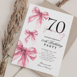 Invitation Blush Rose Aquarelle Coquette Noeud 70e Anniversai