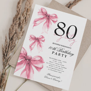 Invitation Blush Rose Aquarelle Coquette Noeud 80e Anniversai