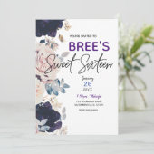 Invitation Blush rose & Bleu Botanique Floral Sweet 16 Party (Debout devant)