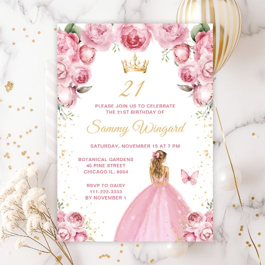 Invitation Blush rose Blonde Cheveux Princesse Anniversaire