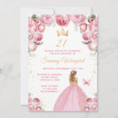 Invitation Blush rose Blonde Cheveux Princesse Anniversaire (Devant)