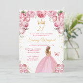 Invitation Blush rose Blonde Cheveux Princesse Anniversaire (Debout devant)