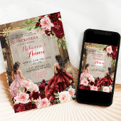 Invitation Blush rose Bourgogne Rouge Floral Twins Quinceañer