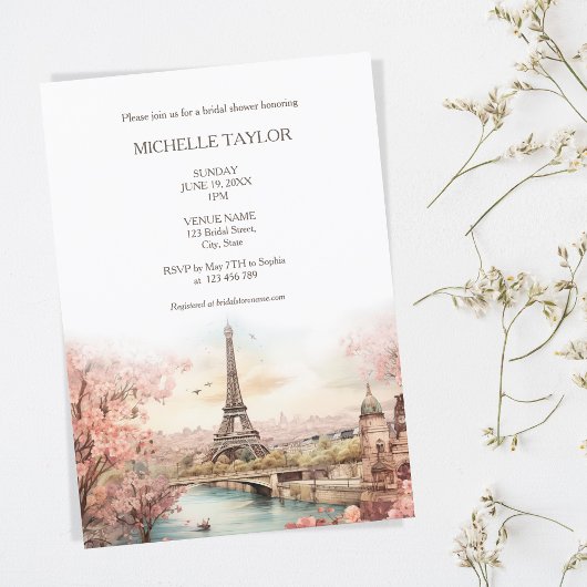 Invitation BLush rose Destination Mariage Paris Tour Eiffel