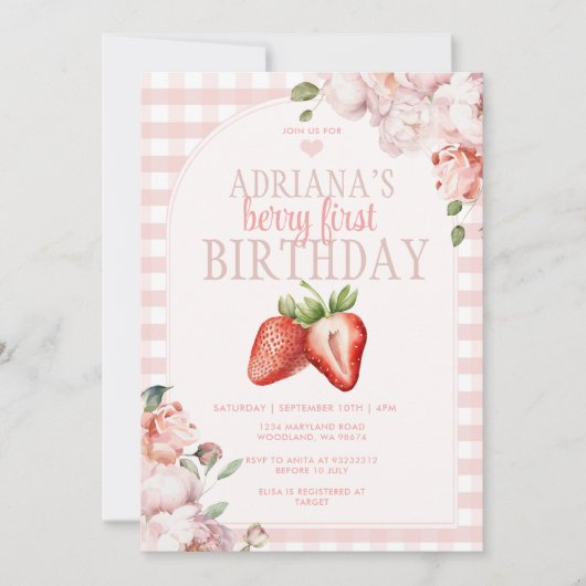 Invitation Blush Rose En vichy Berry Sweet Anniversaire (Devant)