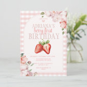 Invitation Blush Rose En vichy Berry Sweet Anniversaire (Debout devant)