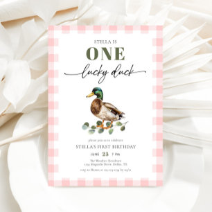 Invitation Blush Rose En vichy One Lucky Duck 1er anniversair