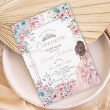 Blush Rose et Bleu Argent Floral Quinceañera